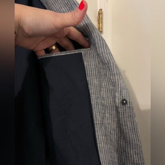 Everlane 100% Linen Gray Striped Blazer size 12 - Picture 5 of 8